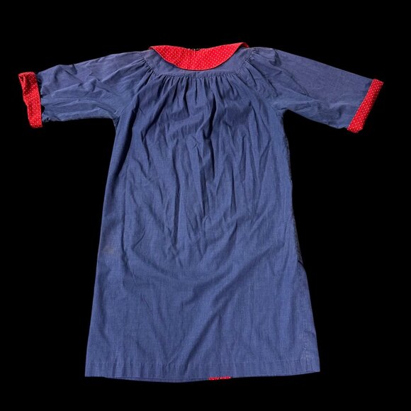 Vintage Duster House Coat Robe Blue Red Floral Snaps Cotton Retro Pockets - Picture 3 of 9